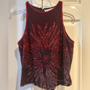 Papell Boutique Red Beaded Silk Top - Vintage